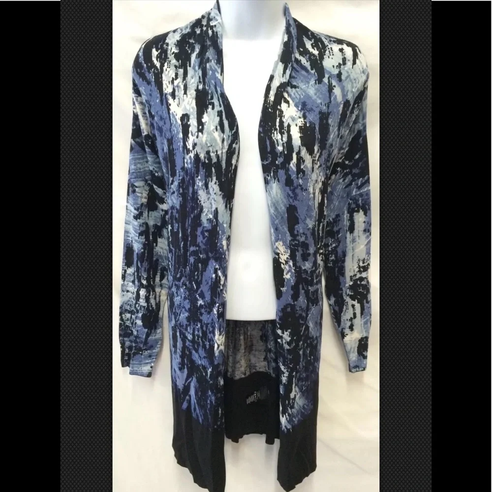 NIC + ZOE Tunic Open Cardigan Sweater Shawl Cotton Blue